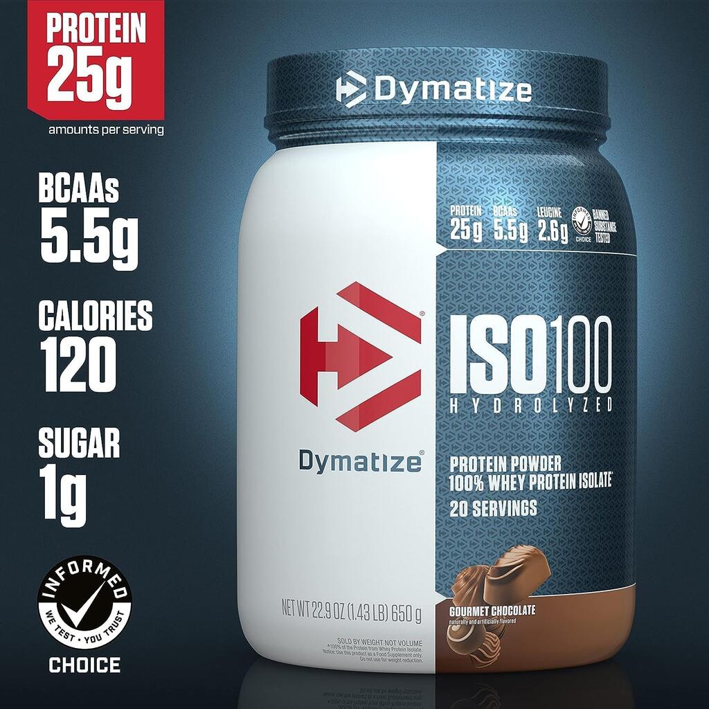 Dymatize Iso100 Hydrolyzed Whey Protein Gourmet Chocolate 20 Servings 1.3 Lb (590 G) For Fast Muscle Recovery