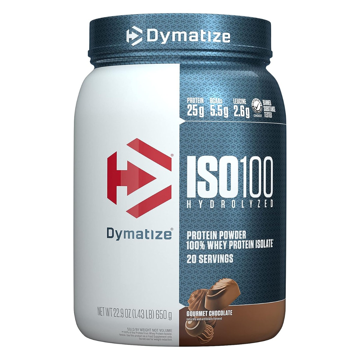 Dymatize ISO100 Hydrolyzed Whey Protein Gourmet Chocolate 20 Servings 1.43 Lb (650 G) For Fast Muscle Recovery