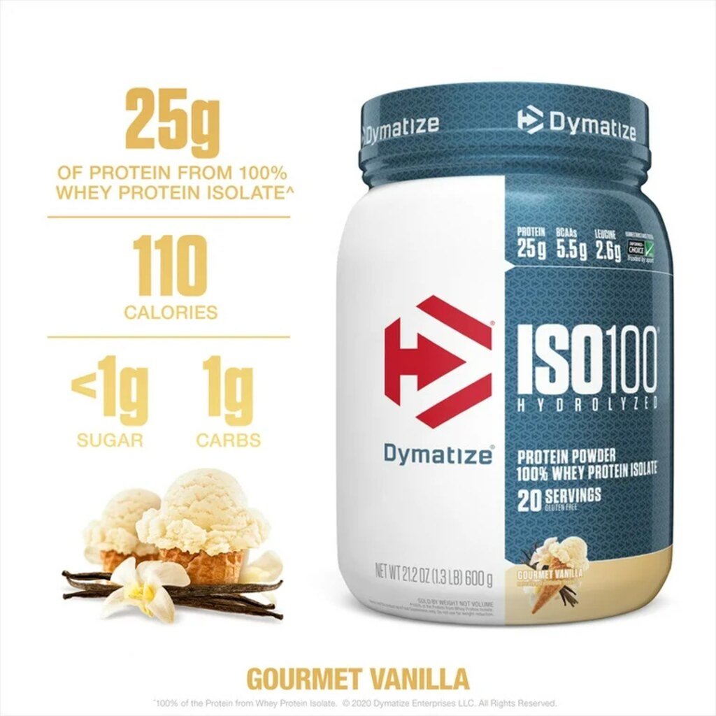 Dymatize ISO100 Hydrolyzed Whey Protein Gourmet Vanilla 20 Servings 1.3 Lb (590 G) - 25g Protein for Muscle Growth & Recovery