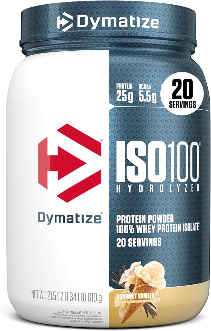 Dymatize ISO100 Hydrolyzed Whey Protein Gourmet Vanilla 20 Servings 1.3 Lb (590 G) - 25g Protein for Muscle Growth & Recovery