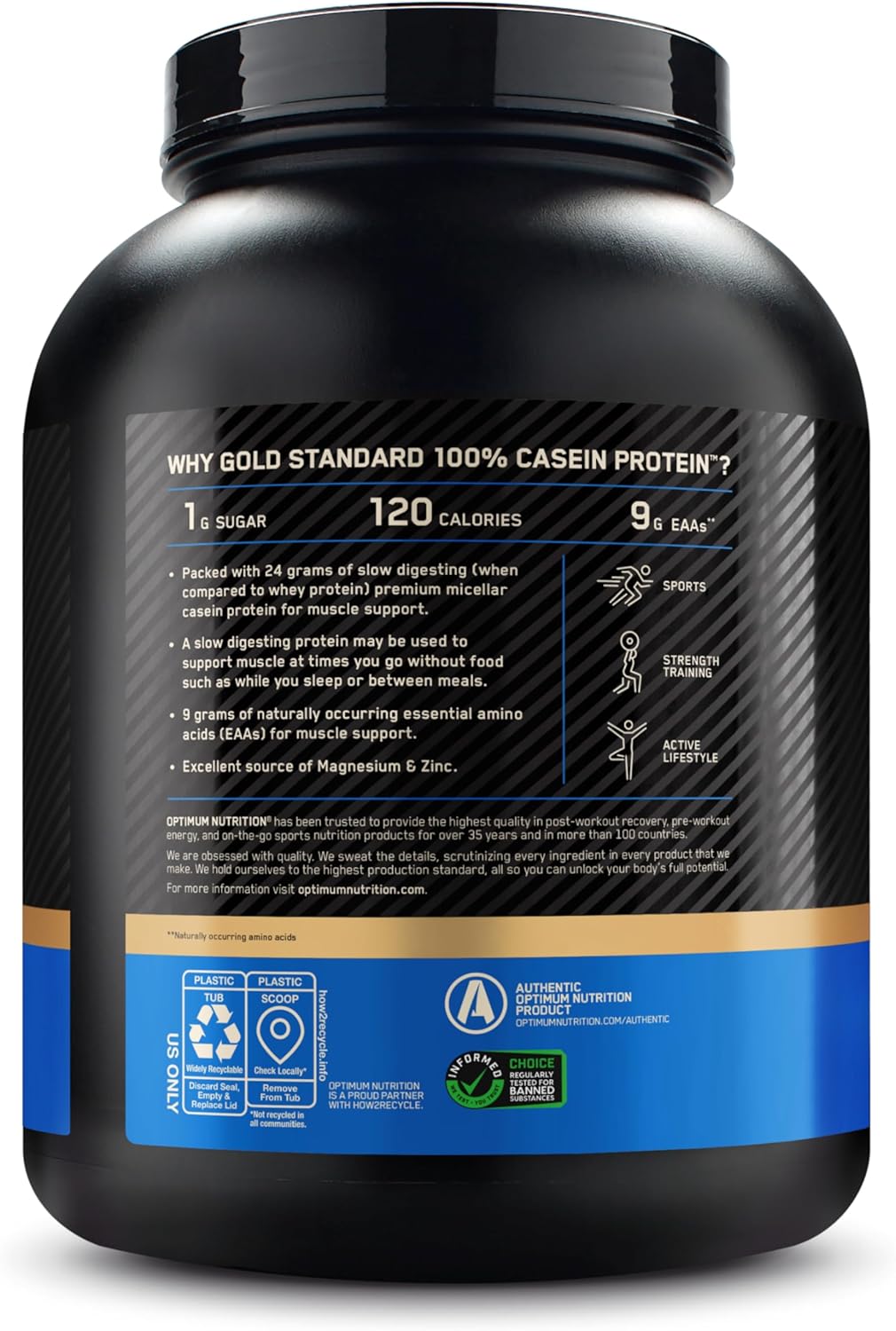 Optimum Nutrition Gold Standard 100% Casein Creamy Vanilla 3.86 Lb (1.75 Kg) For Overnight Muscle Recovery