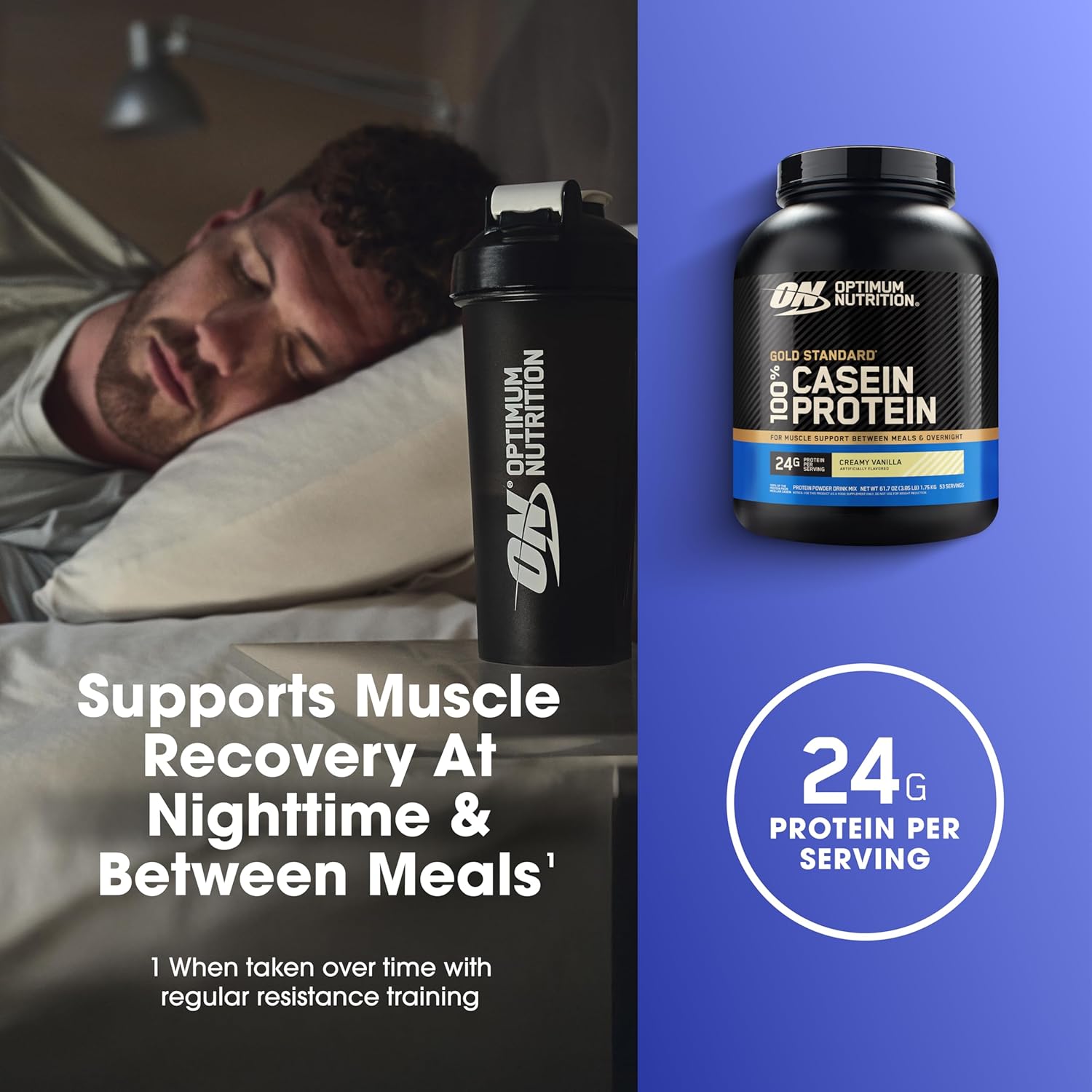 Optimum Nutrition Gold Standard 100% Casein Creamy Vanilla 3.86 Lb (1.75 Kg) For Overnight Muscle Recovery