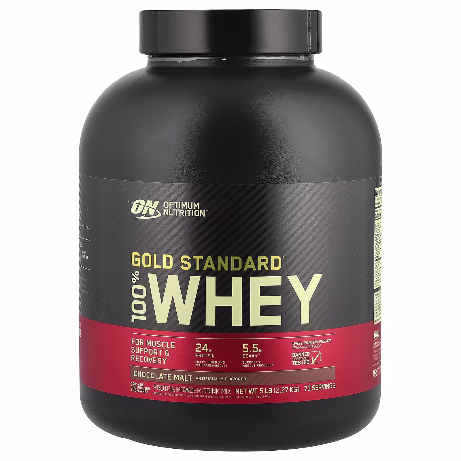 Optimum Nutrition Gold Standard 100% Whey Chocolate Malt 5lb (2.27kg) for Muscle Recovery, Lean Muscle Growth & Strength