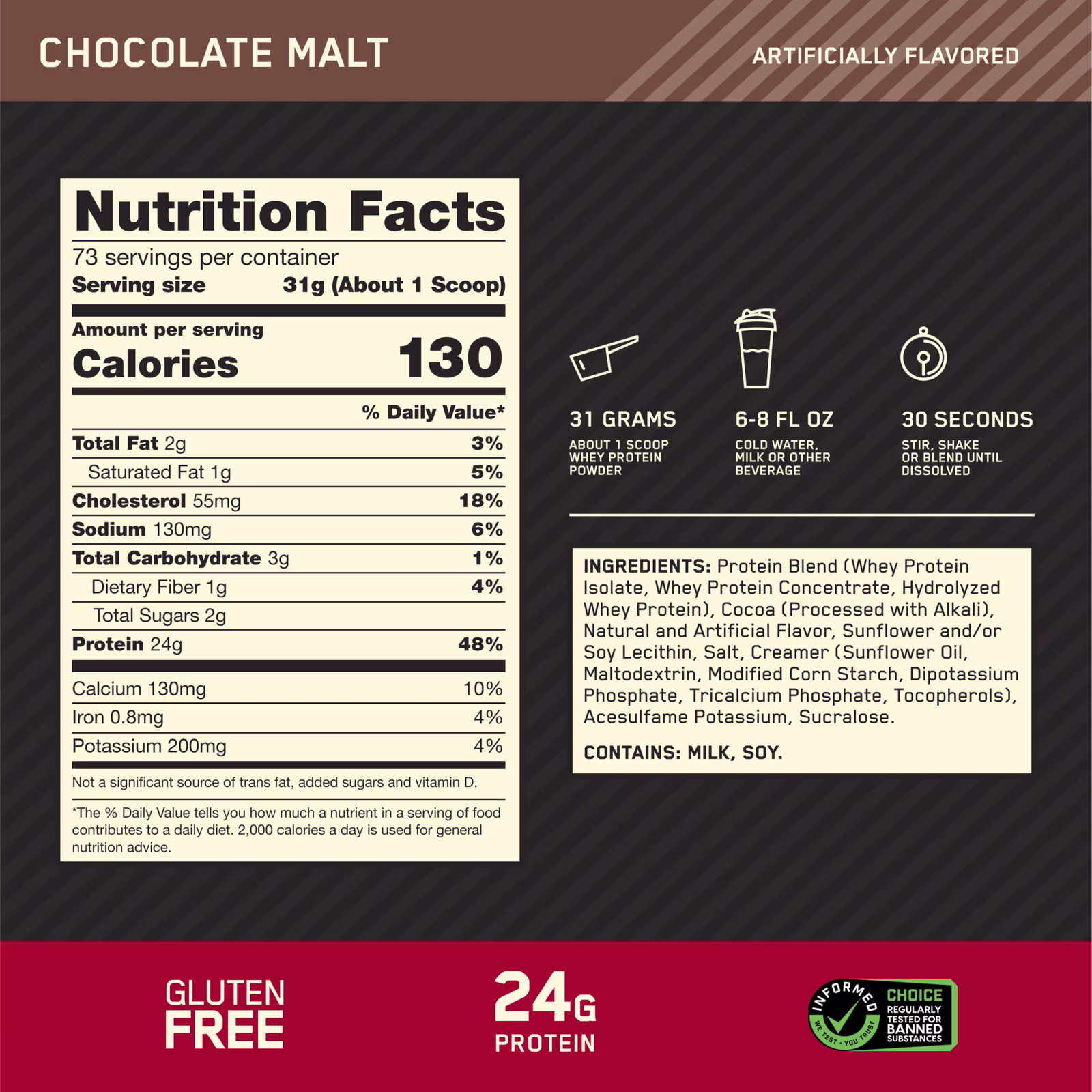 Optimum Nutrition Gold Standard 100% Whey Chocolate Malt 5lb (2.27kg) for Muscle Recovery, Lean Muscle Growth & Strength