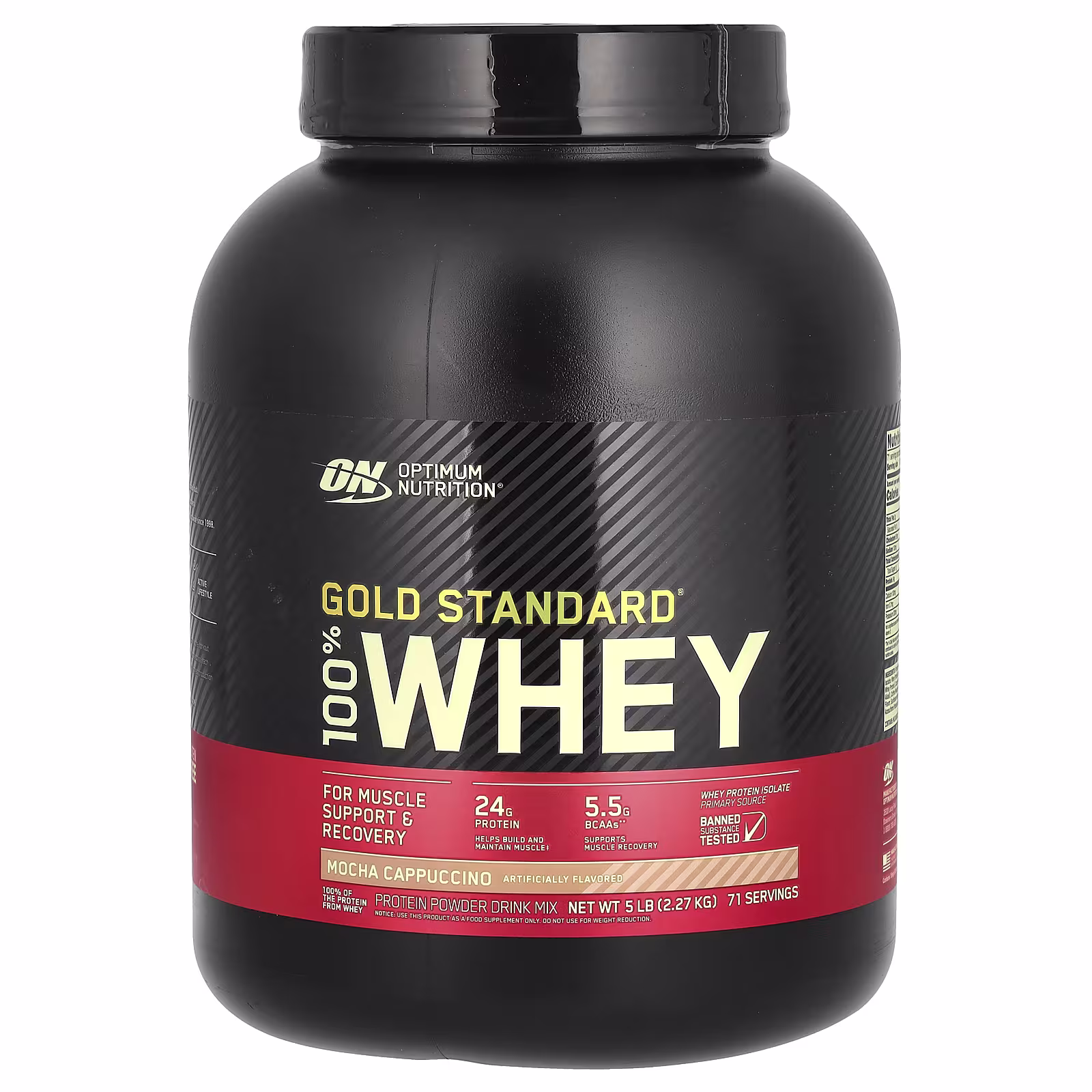 Optimum Nutrition Gold Standard 100% Whey Mocha Cappuccino 5lb (2.27kg) for Muscle Recovery, Lean Muscle Growth & Strength