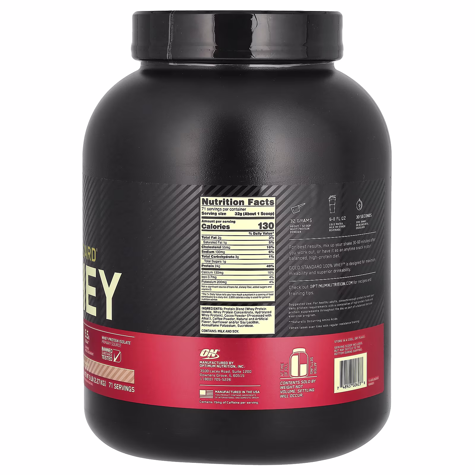 Optimum Nutrition Gold Standard 100% Whey Mocha Cappuccino 5lb (2.27kg) for Muscle Recovery, Lean Muscle Growth & Strength