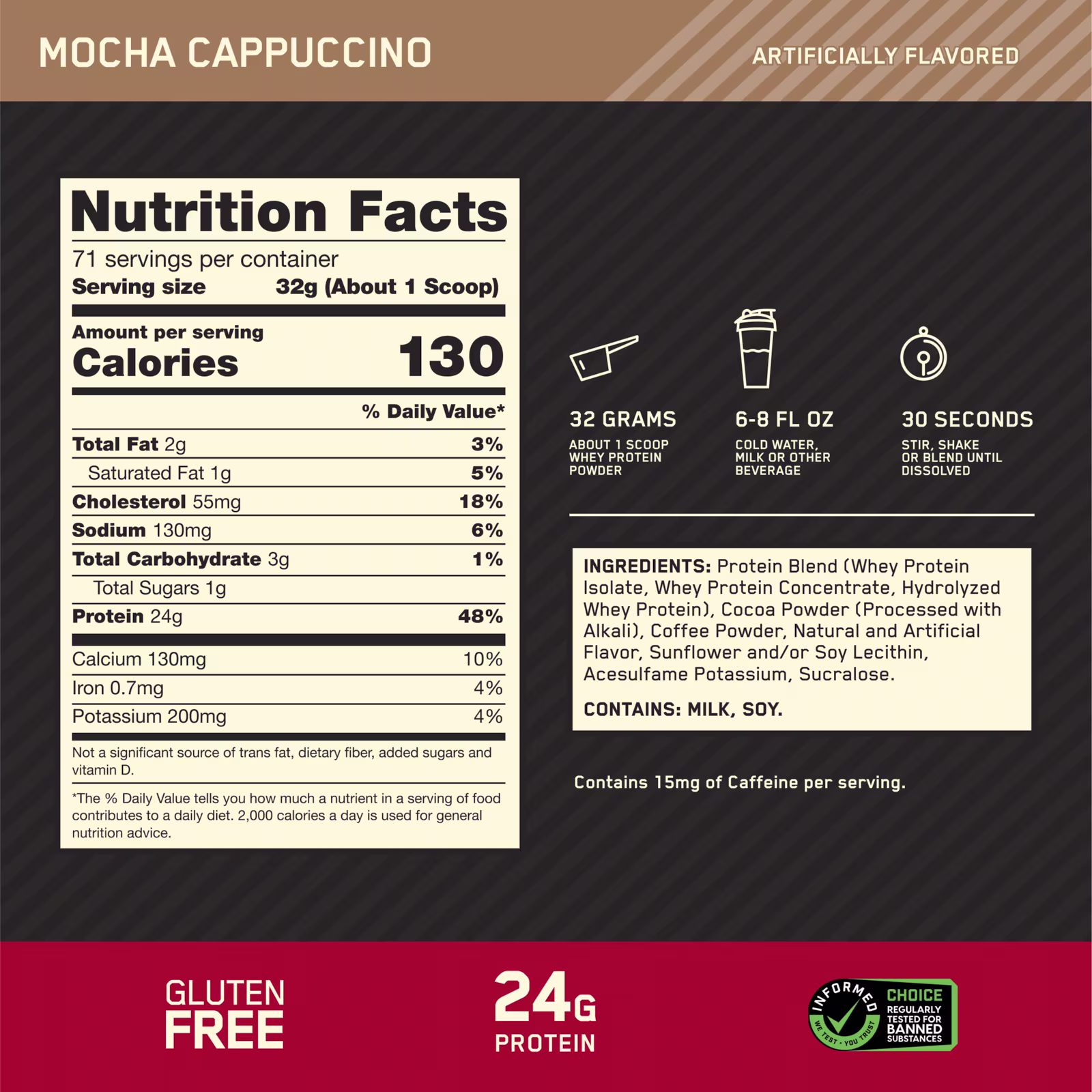 Optimum Nutrition Gold Standard 100% Whey Mocha Cappuccino 5lb (2.27kg) for Muscle Recovery, Lean Muscle Growth & Strength