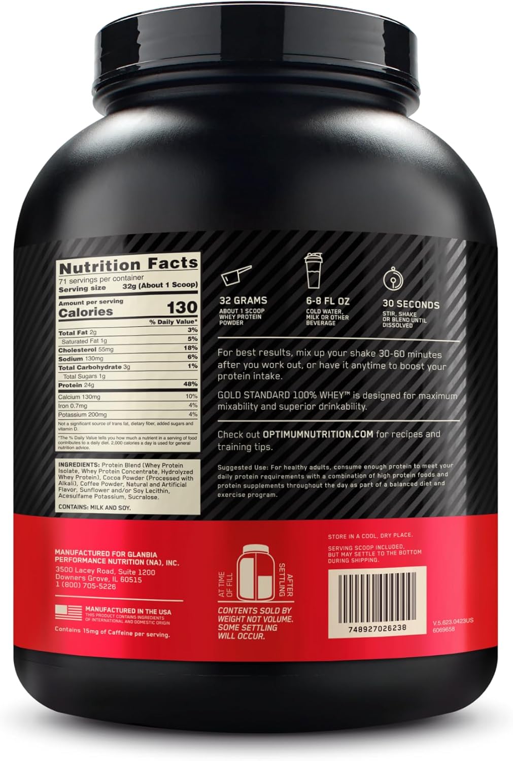 Optimum Nutrition Gold Standard 100% Whey Mocha Cappuccino 5 Lb (2.27 Kg) For Muscle Recovery & Lean Muscle Support