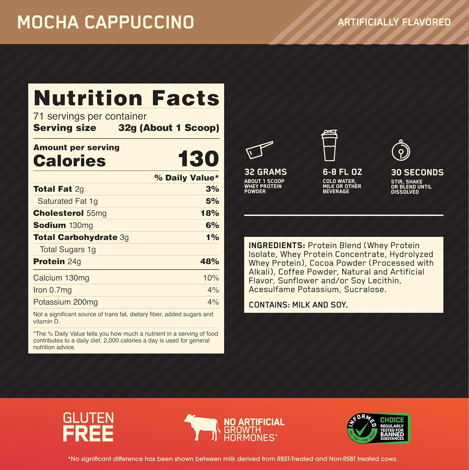 Optimum Nutrition Gold Standard 100% Whey Mocha Cappuccino 5 Lb (2.27 Kg) For Muscle Recovery & Lean Muscle Support