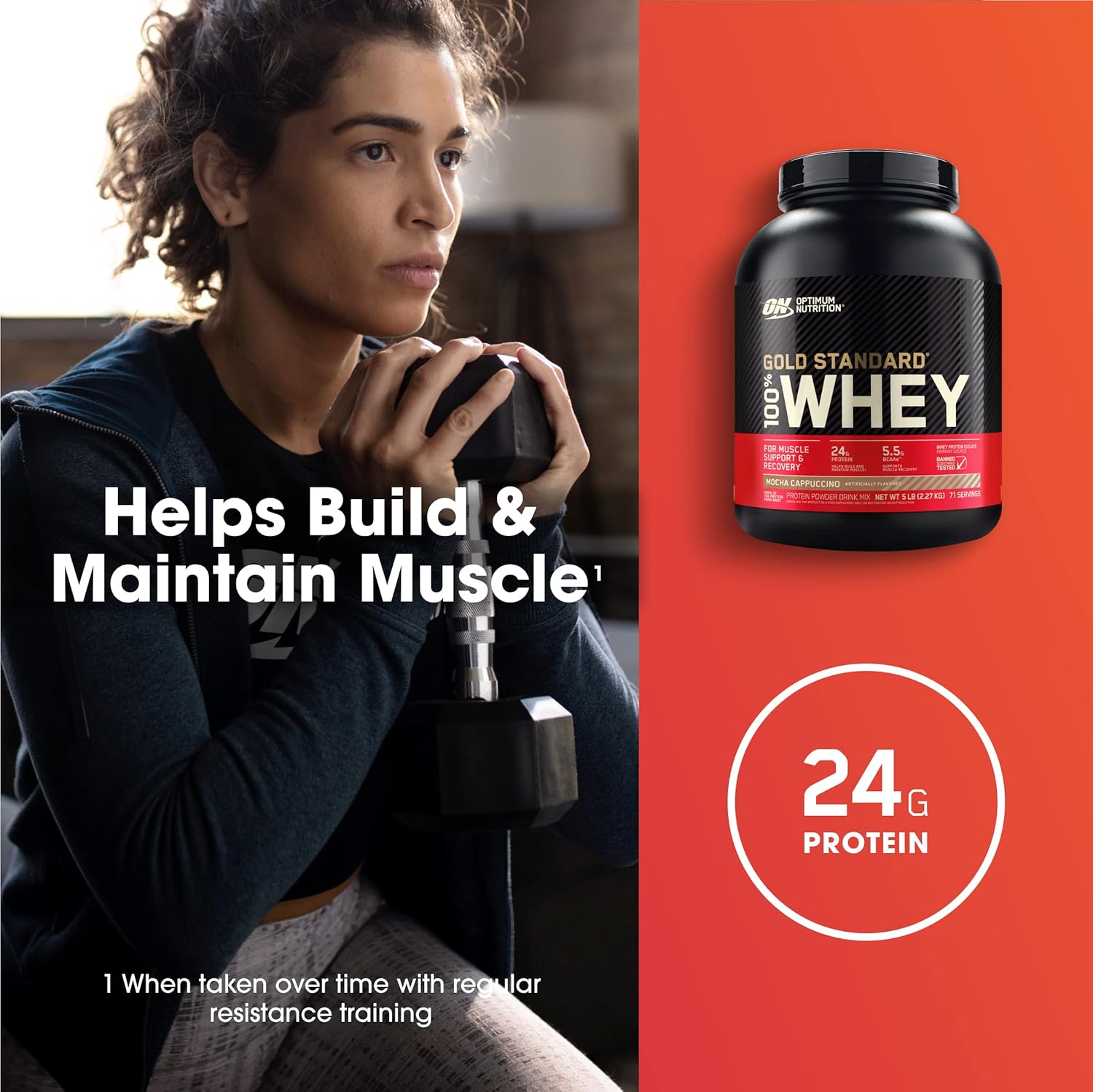 Optimum Nutrition Gold Standard 100% Whey Mocha Cappuccino 5 Lb (2.27 Kg) For Muscle Recovery & Lean Muscle Support