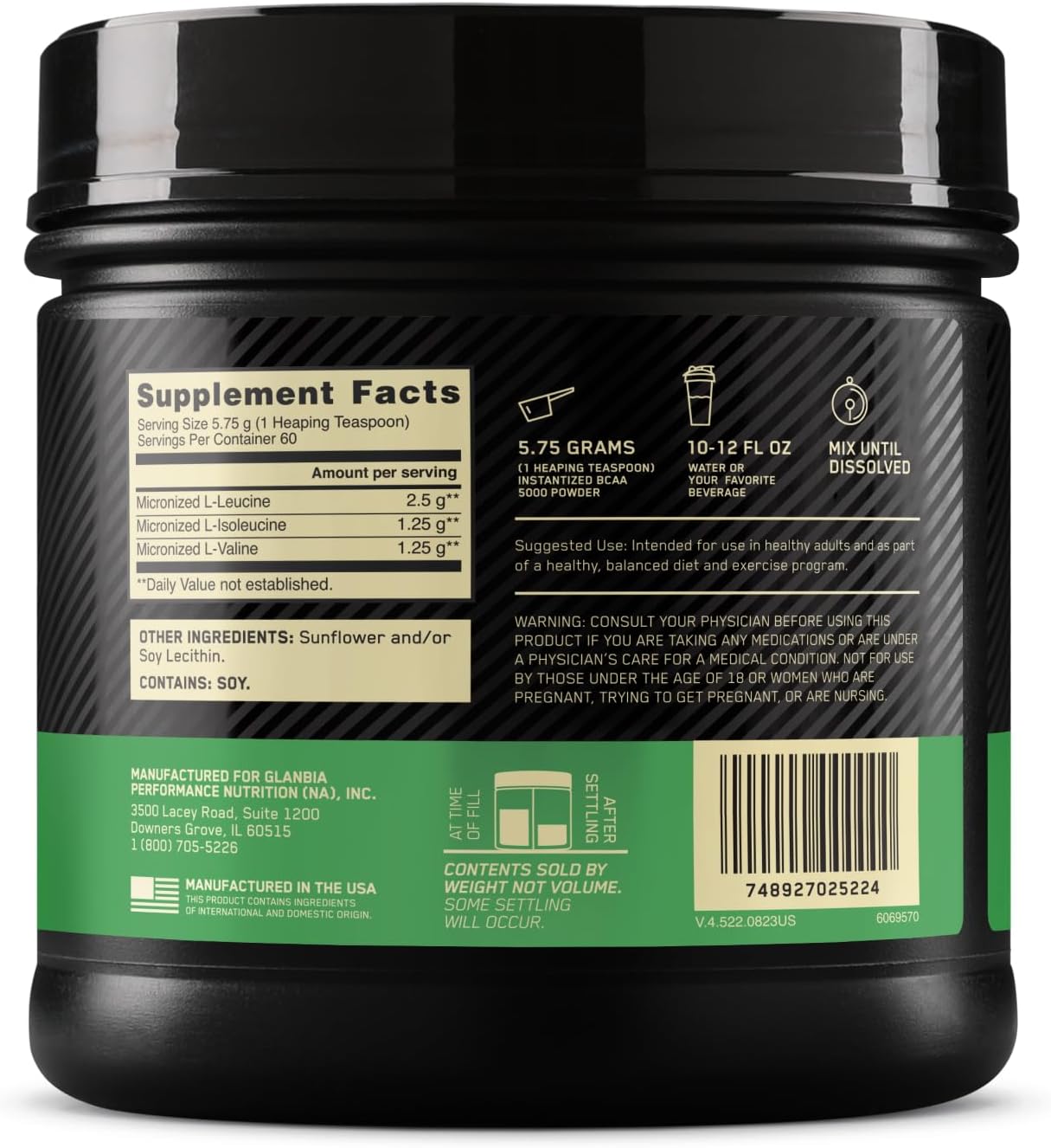 Optimum Nutrition Instantized Bcaa 5000 Powder 345gm(12.16 Oz) 60 Servings For Muscle Recovery & Endurance Support
