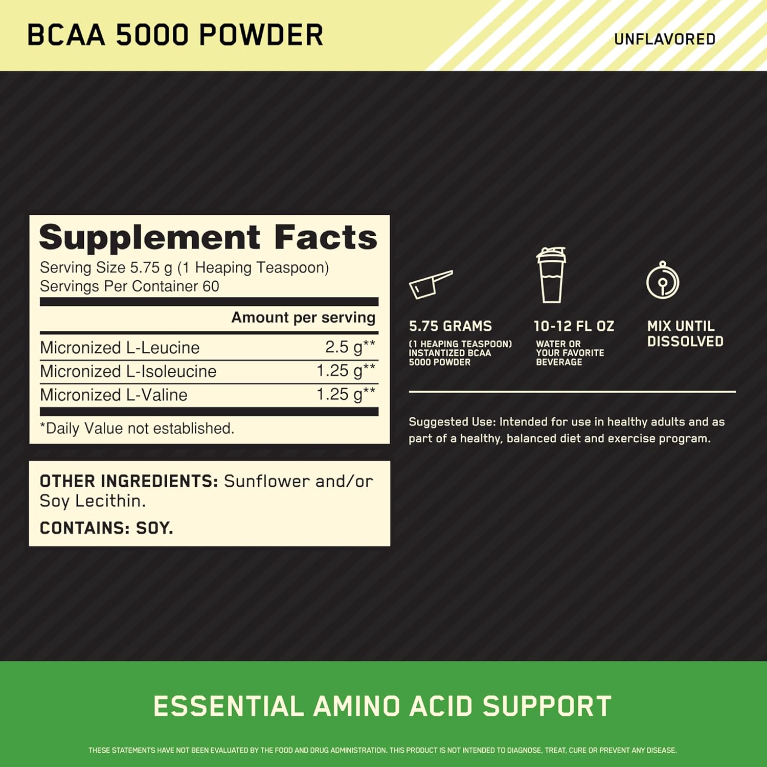 Optimum Nutrition Instantized Bcaa 5000 Powder 345gm(12.16 Oz) 60 Servings For Muscle Recovery & Endurance Support