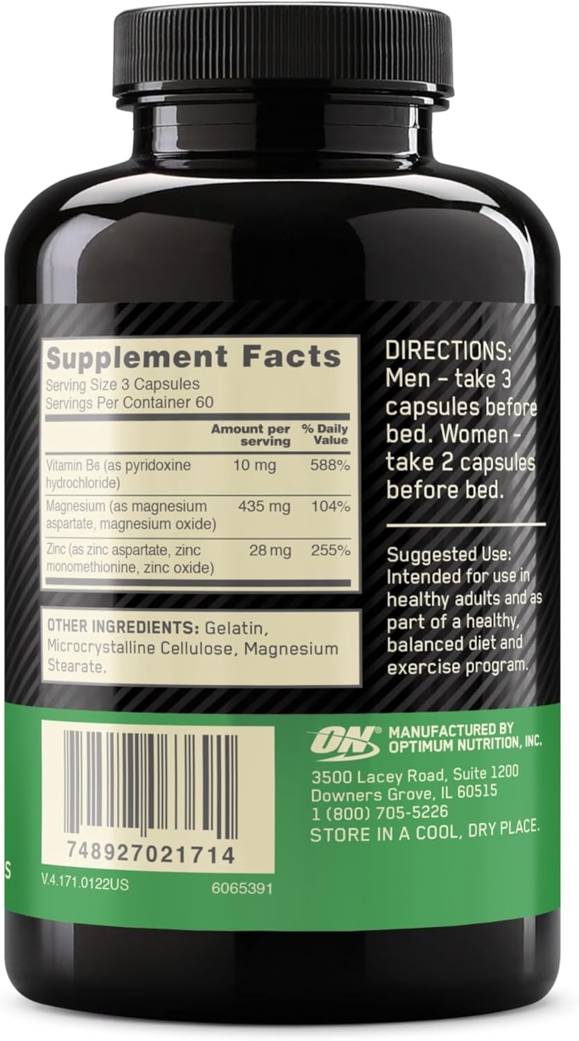 Optimum Nutrition Zma (zinc Magnesium Aspartate) 180 Capsules For Recovery & Muscle Support