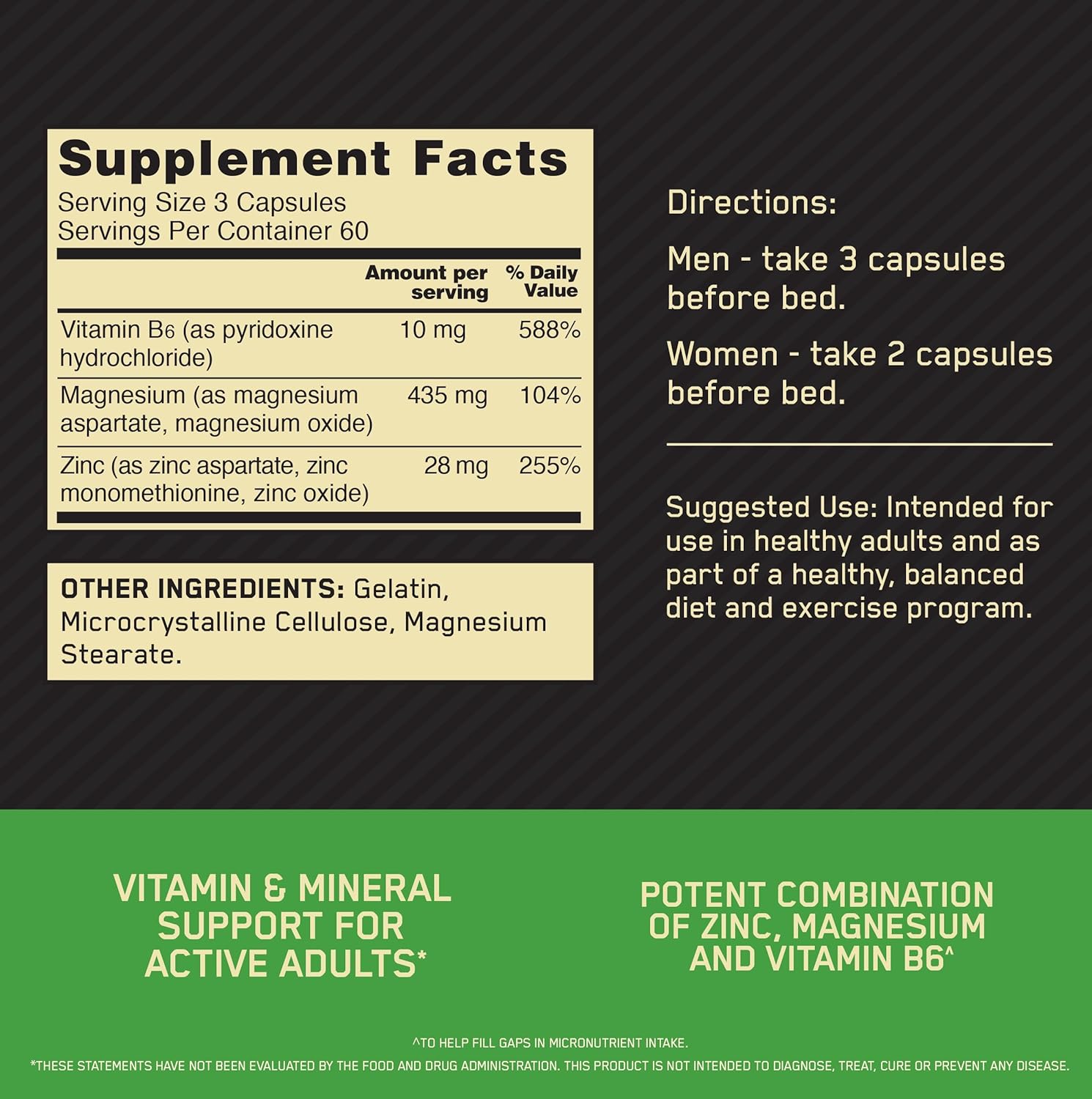 Optimum Nutrition Zma (zinc Magnesium Aspartate) 180 Capsules For Recovery & Muscle Support