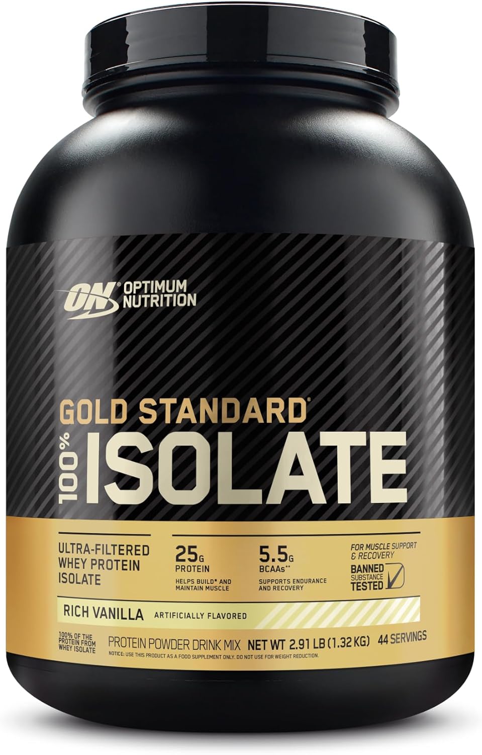 Optimum Nutrition Gold Standard 100% Isolate Vanilla 2.91 Lb (1.32 Kg) For Fast-absorbing Lean Muscle Recovery