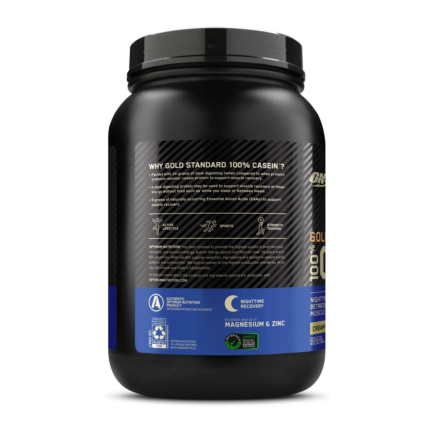 Optimum Nutrition Gold Standard 100% Casein Creamy Vanilla 1.81lb (820g) With 24g Slow-release Protein & 5g Naturally Occurring Bcaas