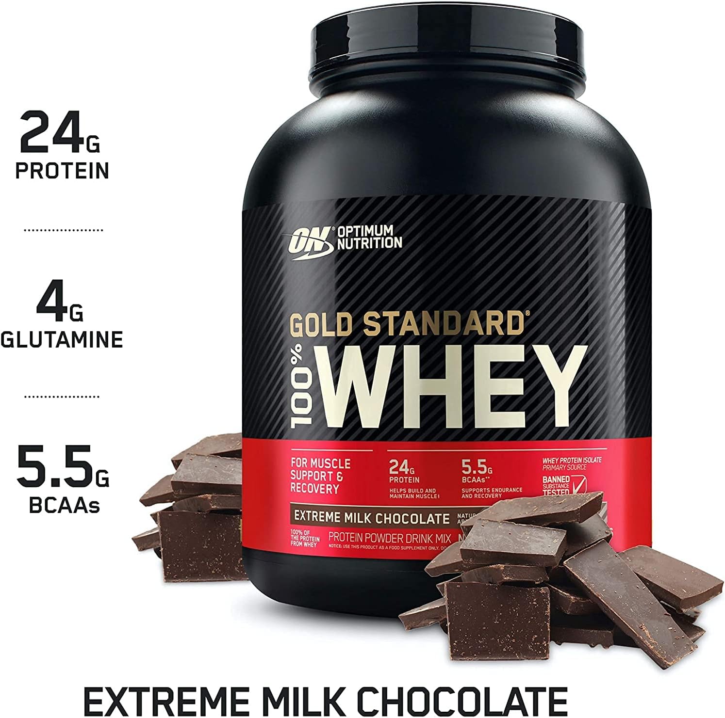 Optimum Nutrition Gold Standard 100% Whey Extreme Milk Chocolate 5lb (2.27kg), 73 Servings With 24g Protein, 5.5g Naturally Occurring Bcaas & 4g Glutamine