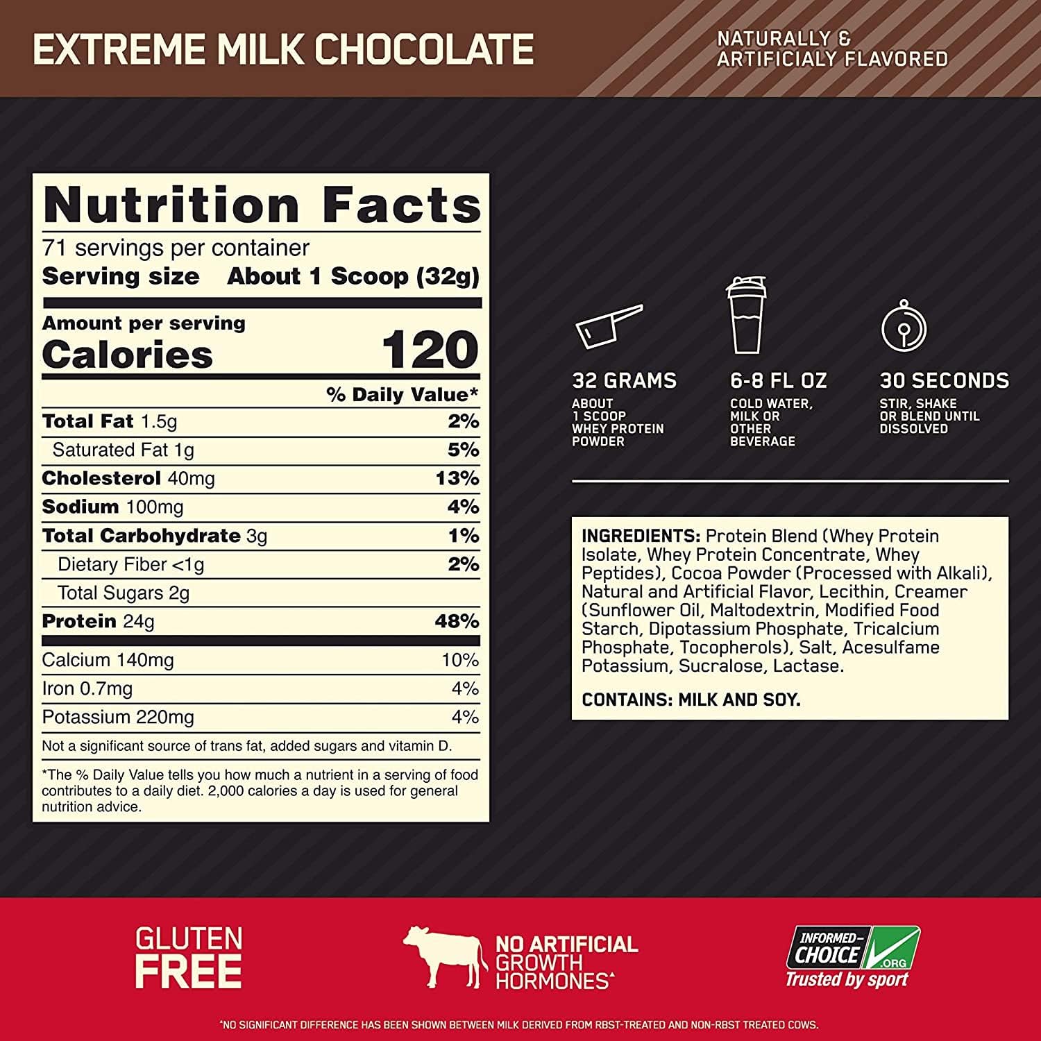 Optimum Nutrition Gold Standard 100% Whey Extreme Milk Chocolate 5lb (2.27kg), 73 Servings With 24g Protein, 5.5g Naturally Occurring Bcaas & 4g Glutamine