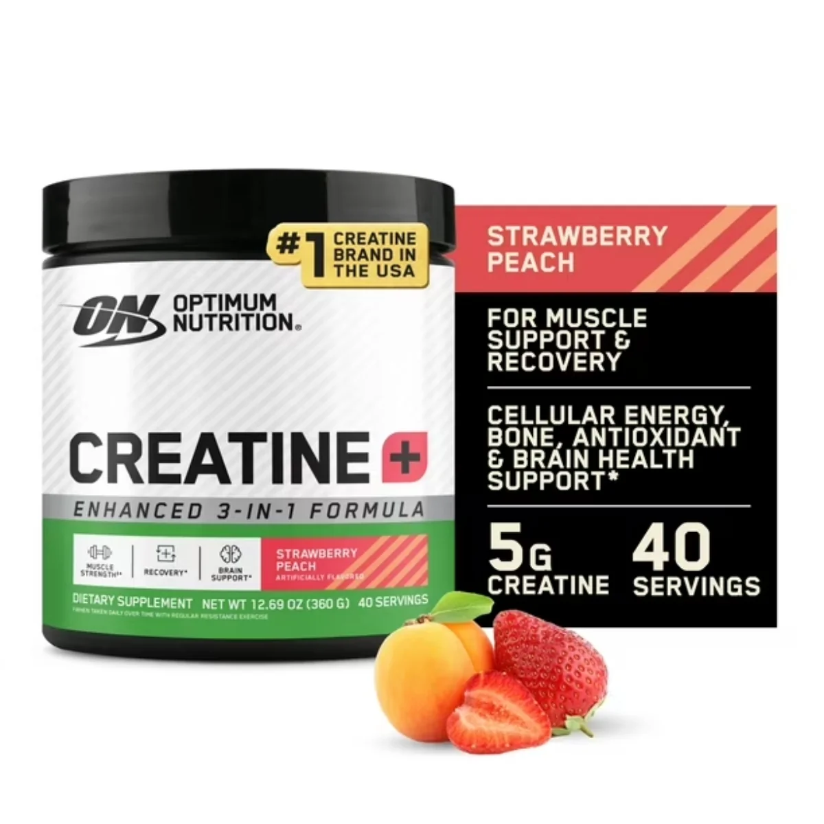 Optimum Nutrition Micronized Creatine Powder Strawberry Peach 0.79lb (360g) With Creatine Monohydrate For Strength, Power & Muscle Performance