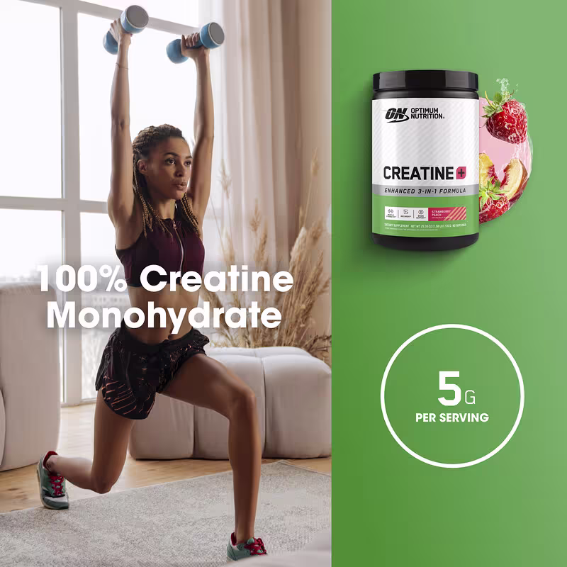 Optimum Nutrition Micronized Creatine Powder Strawberry Peach 0.79lb (360g) With Creatine Monohydrate For Strength, Power & Muscle Performance
