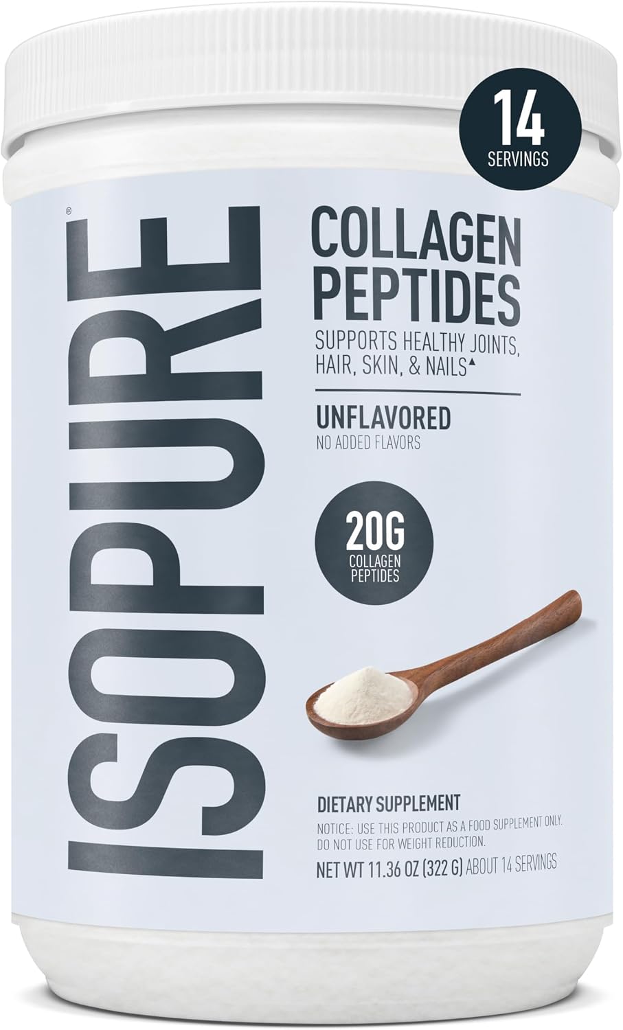 Isopure Collagen Unflavoured 322g With Hydrolyzed Collagen Peptides For Skin, Hair, Nails & Joint Support