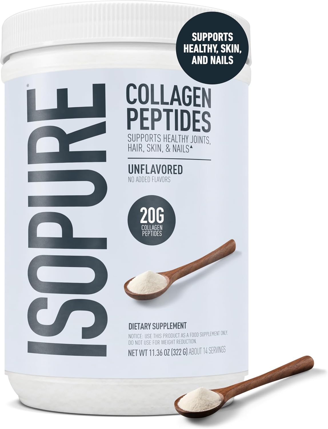 Isopure Collagen Unflavoured 322g With Hydrolyzed Collagen Peptides For Skin, Hair, Nails & Joint Support