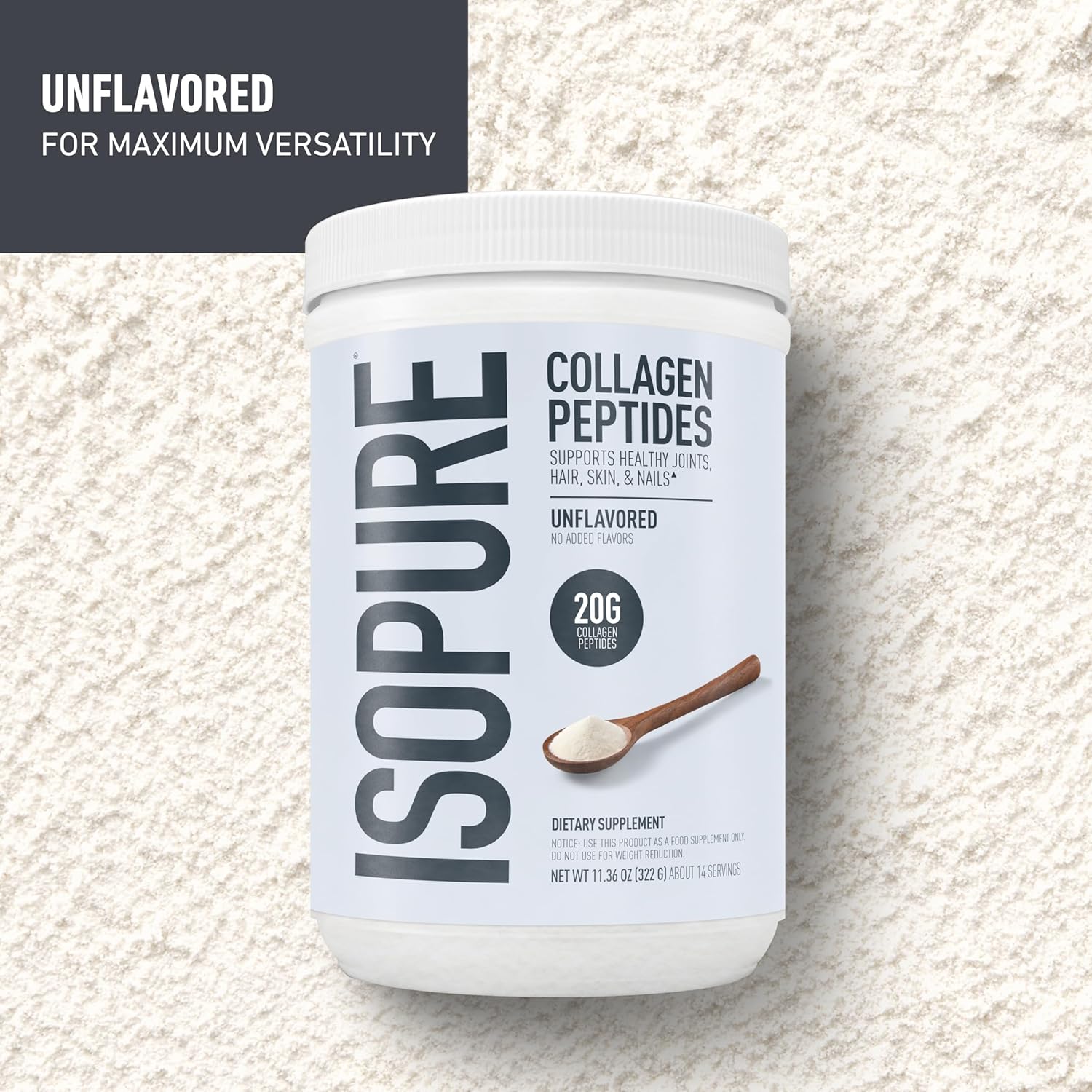 Isopure Collagen Unflavoured 322g With Hydrolyzed Collagen Peptides For Skin, Hair, Nails & Joint Support