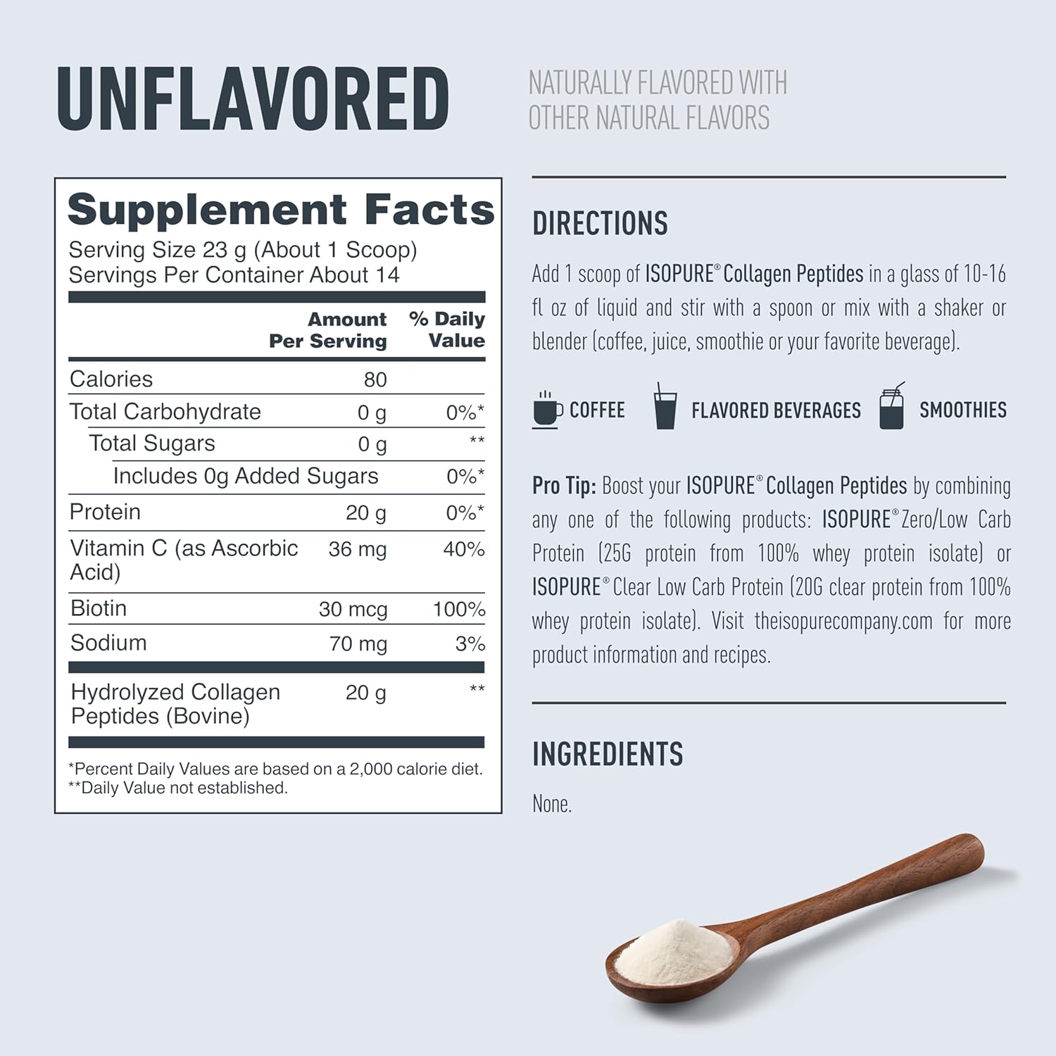 Isopure Collagen Unflavoured 322g With Hydrolyzed Collagen Peptides For Skin, Hair, Nails & Joint Support