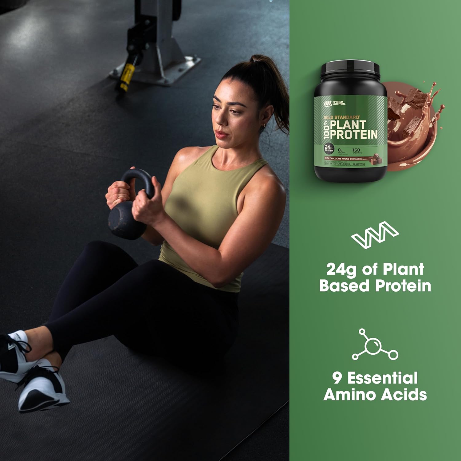 Optimum Nutrition Gold Standard 100% Plant Protein Rich Chocolate Fudge 1.76lb – 24g Vegan Protein + 9 Eaas
