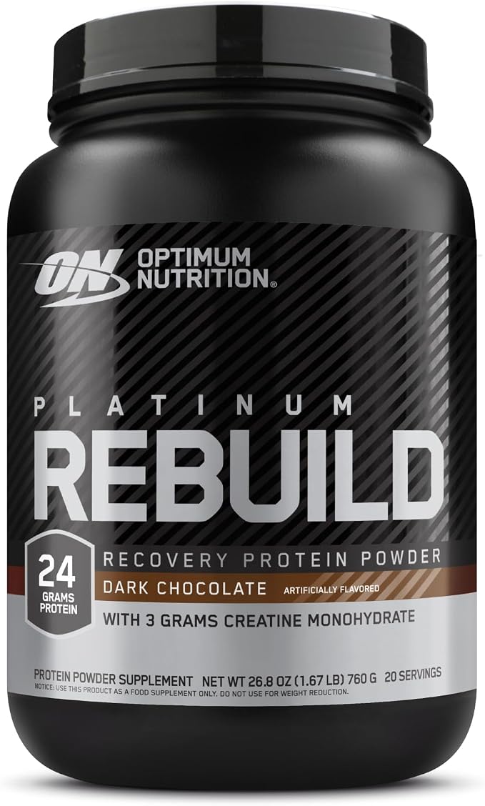 Optimum Nutrition Platinum Rebuild Protein Dark Chocolate 1.67lb – 24g Protein + Creatine & Glutamine For Recovery