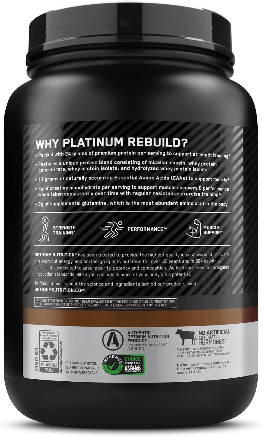 Optimum Nutrition Platinum Rebuild Protein Dark Chocolate 1.67lb – 24g Protein + Creatine & Glutamine For Recovery