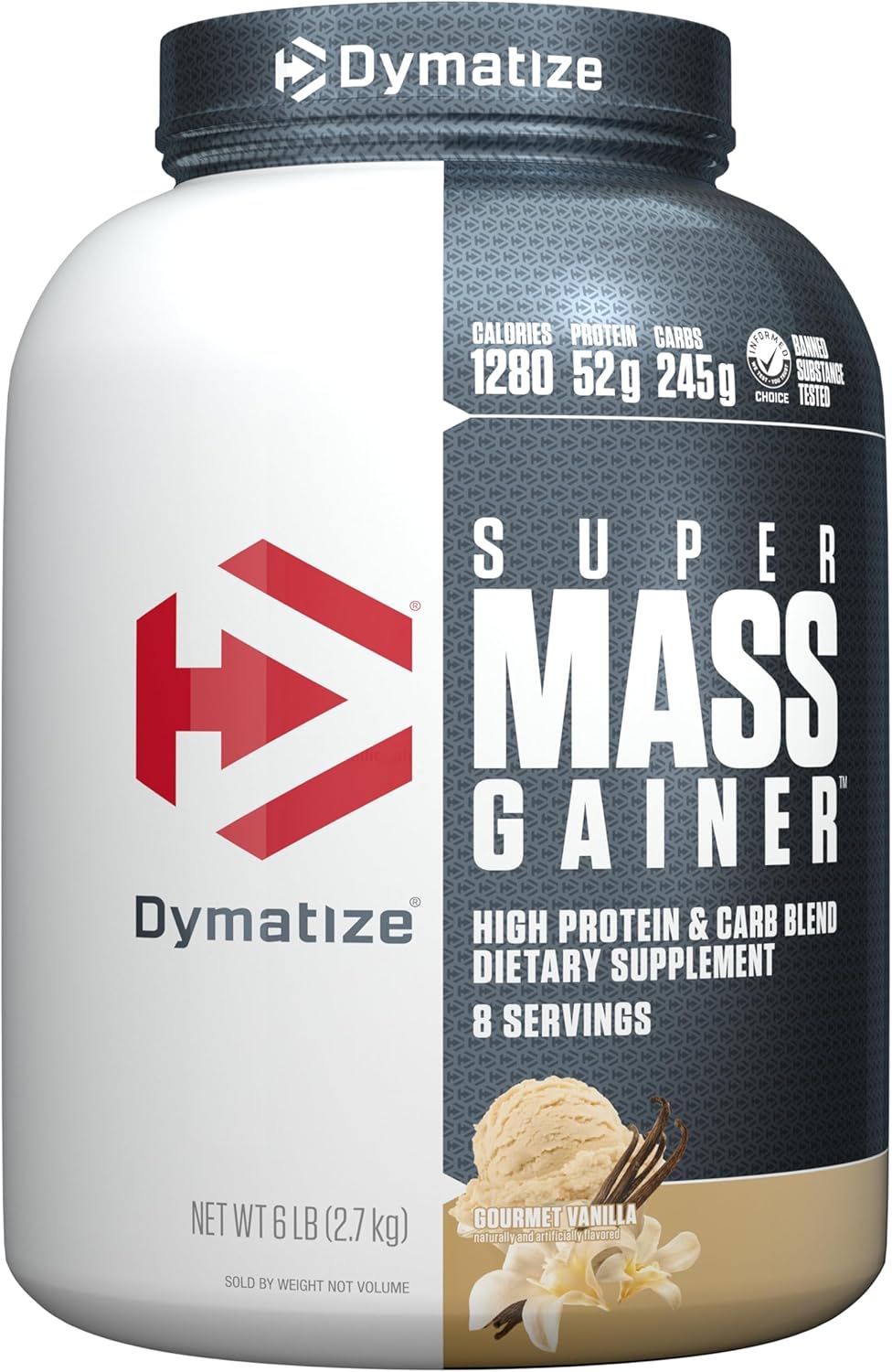 Dymatize Super Mass Gainer Gourmet Vanilla 8 Servings 6lb (2.7kg) – 52g Protein & 1280 Calories For Muscle Mass & Weight Gain Support