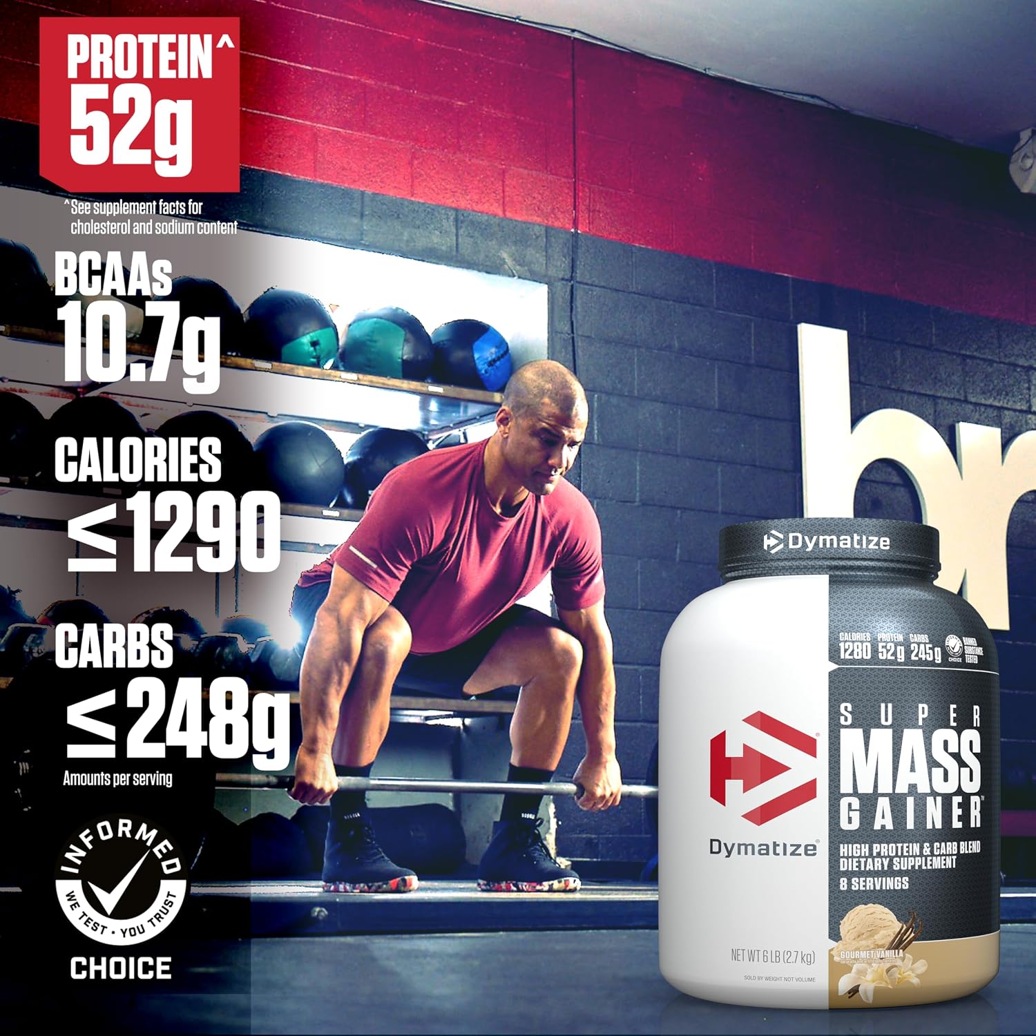 Dymatize Super Mass Gainer Gourmet Vanilla 8 Servings 6lb (2.7kg) – 52g Protein & 1280 Calories For Muscle Mass & Weight Gain Support