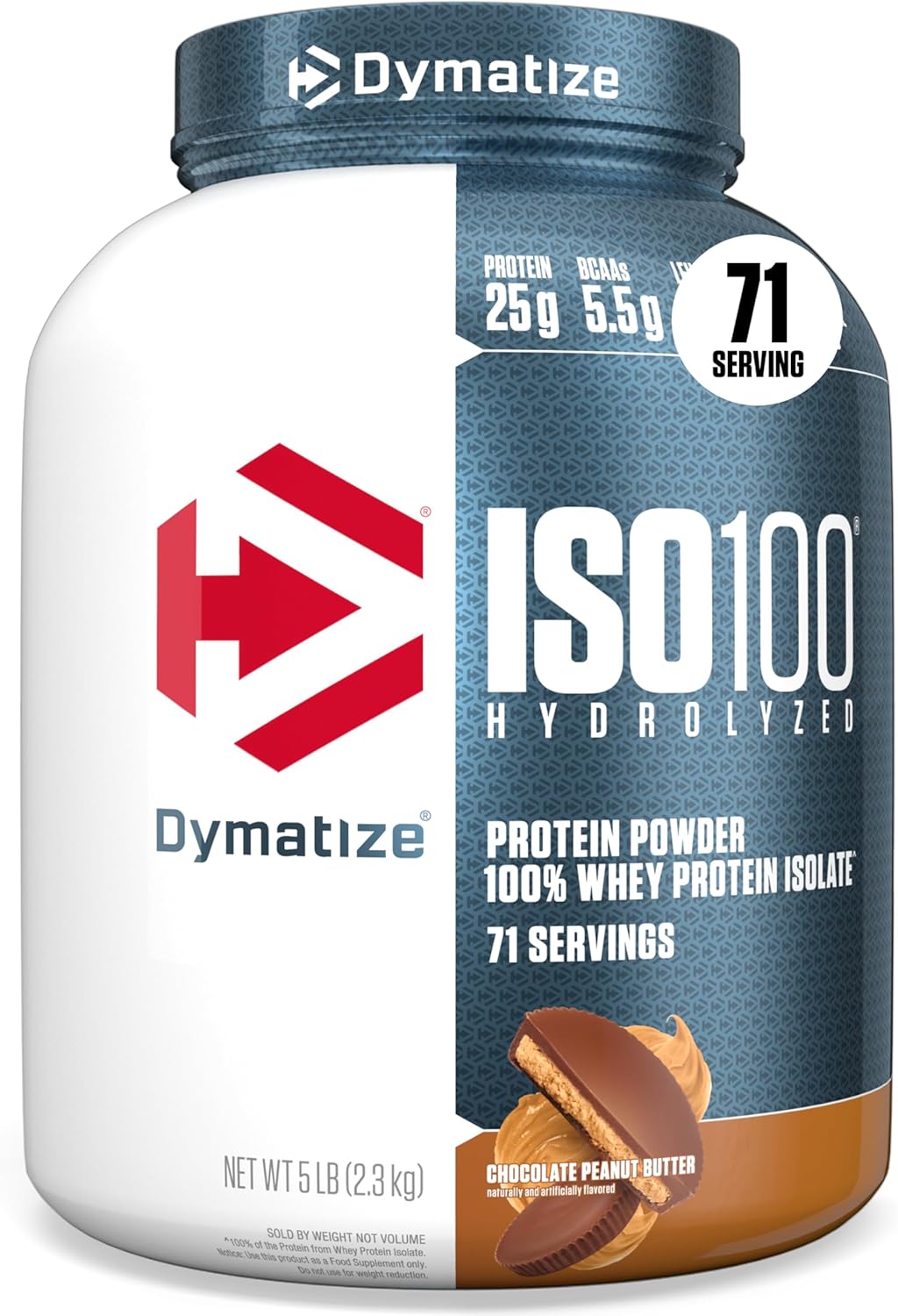 Dymatize Iso100 Hydrolyzed Whey Protein Isolate Chocolate Peanut Butter 71 Servings 5lb (2.27kg) – 25g Protein For Fast Muscle Recovery & Lean Muscle Support
