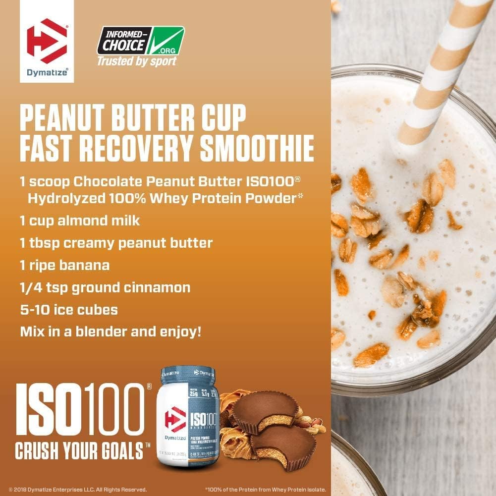 Dymatize Iso100 Hydrolyzed Whey Protein Isolate Chocolate Peanut Butter 71 Servings 5lb (2.27kg) – 25g Protein For Fast Muscle Recovery & Lean Muscle Support