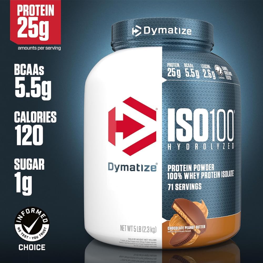 Dymatize Iso100 Hydrolyzed Whey Protein Isolate Chocolate Peanut Butter 71 Servings 5lb (2.27kg) – 25g Protein For Fast Muscle Recovery & Lean Muscle Support