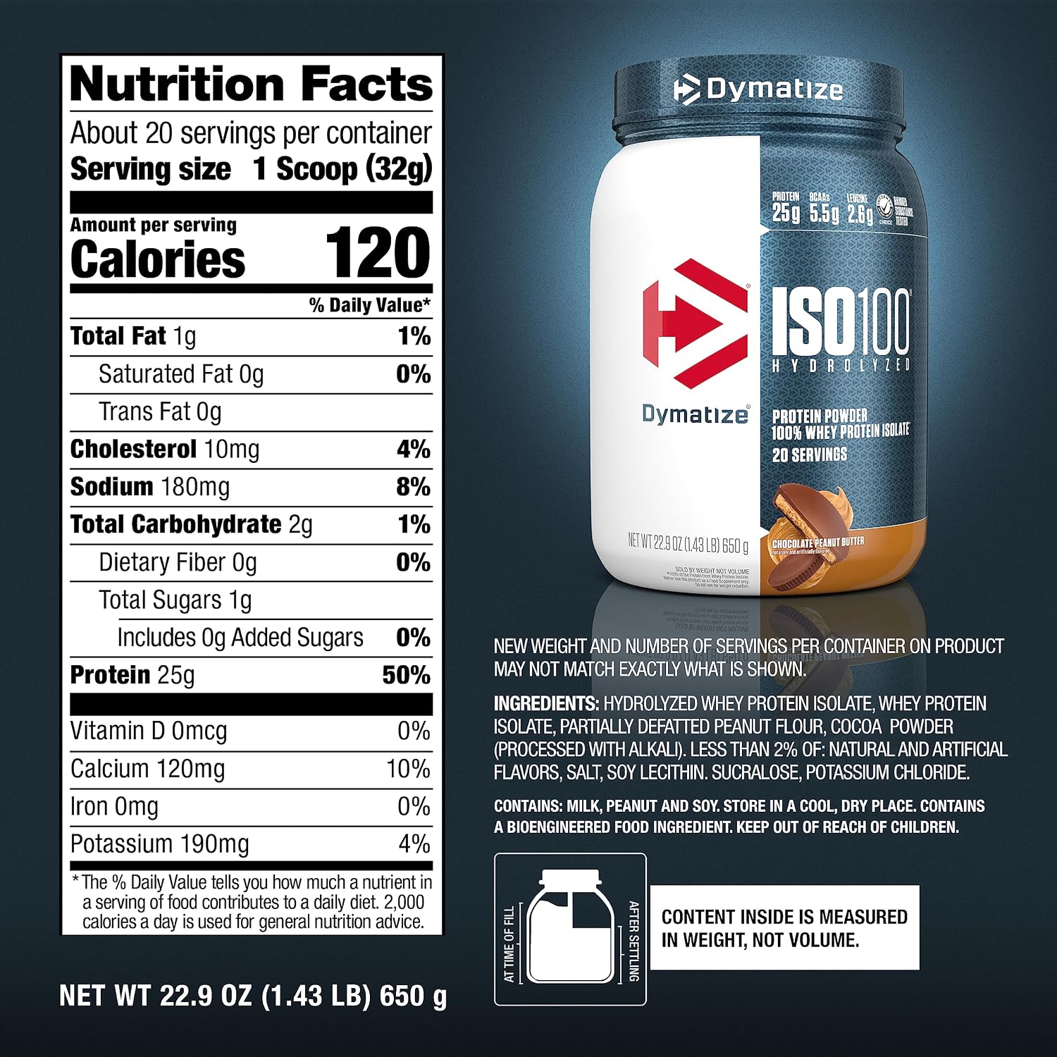 Dymatize Iso100 Hydrolyzed Whey Protein Isolate Chocolate Peanut Butter 20 Servings 1.3lb – 25g Protein For Fast Muscle Recovery & Lean Muscle Support