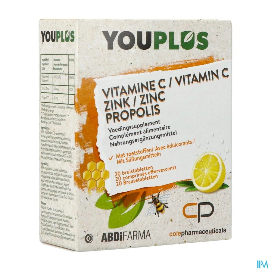 Youplus Vitamin C Zinc Propolis Effervescent Tablets (20 Tabs)