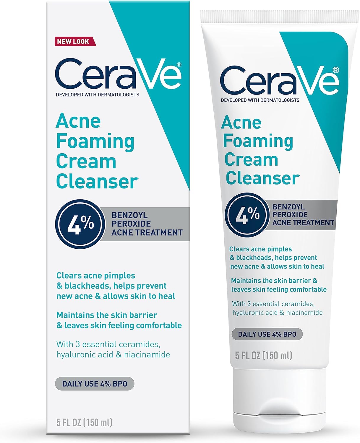 Cerave Acne Foaming Cream Cleanser 4% Benzoyl Peroxide 150ml – Helps Clear Acne & Prevent Breakouts