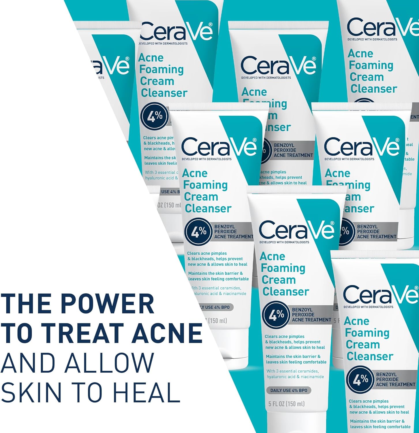 Cerave Acne Foaming Cream Cleanser 4% Benzoyl Peroxide 150ml – Helps Clear Acne & Prevent Breakouts