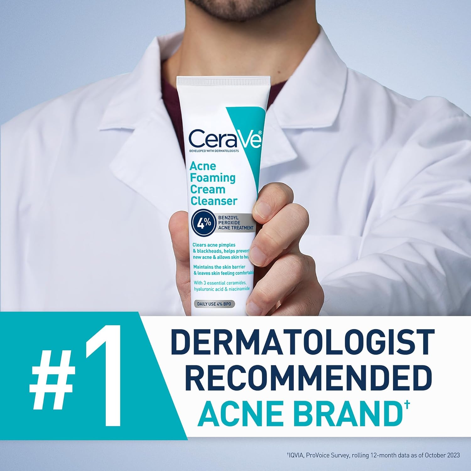 Cerave Acne Foaming Cream Cleanser 4% Benzoyl Peroxide 150ml – Helps Clear Acne & Prevent Breakouts