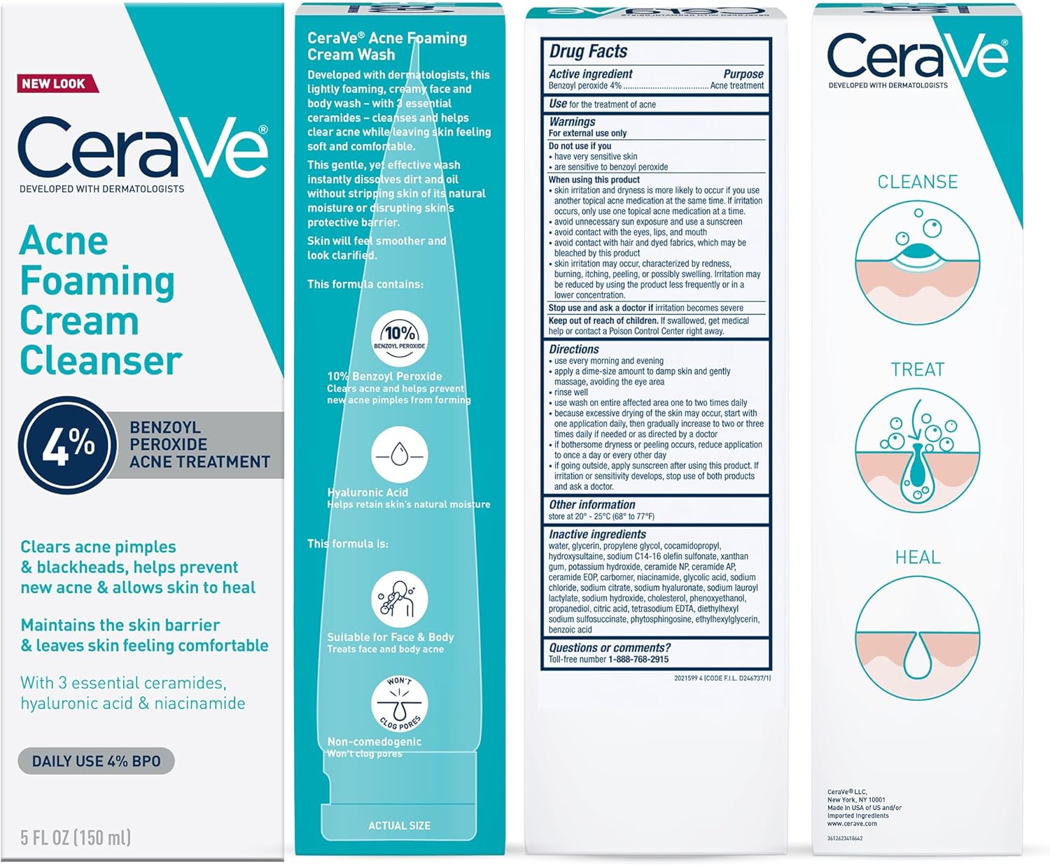 Cerave Acne Foaming Cream Cleanser 4% Benzoyl Peroxide 150ml – Helps Clear Acne & Prevent Breakouts