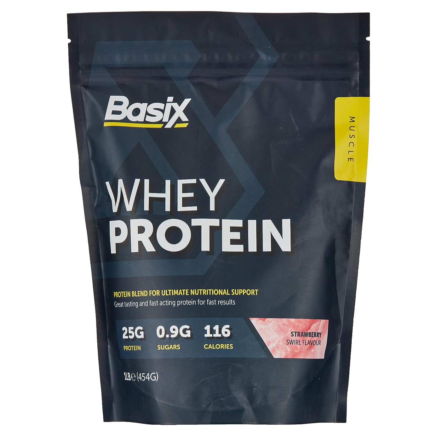 Basix Whey Protein Strawberry Swirl 1lb With 24g Protein & Bcaas For Muscle Recovery