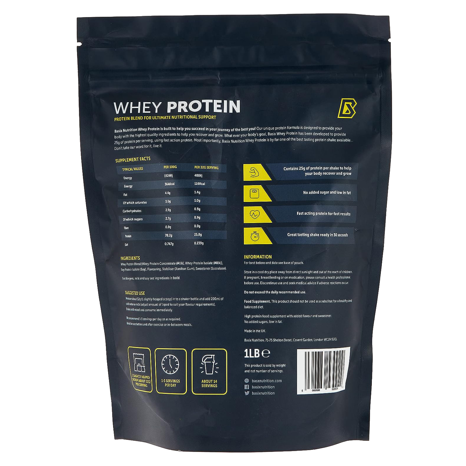 Basix Whey Protein Vanilla Whip 1lb With 24g Protein & Bcaas For Muscle Recovery