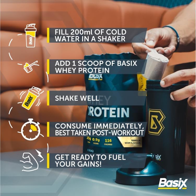 Basix Whey Protein Vanilla Whip 1lb With 24g Protein & Bcaas For Muscle Recovery