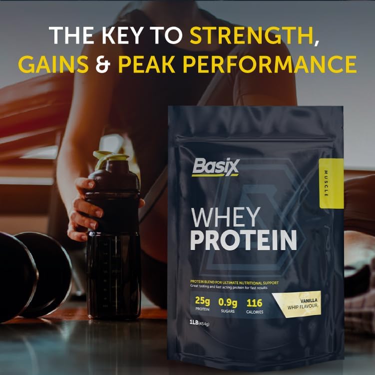 Basix Whey Protein Vanilla Whip 1lb With 24g Protein & Bcaas For Muscle Recovery