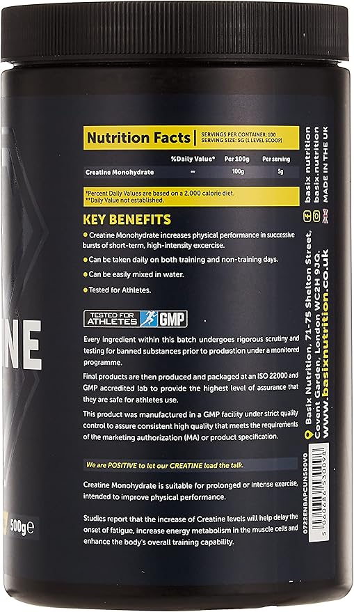 Basix Pure Creatine Unflavored 500g For Strength & Workout Performance