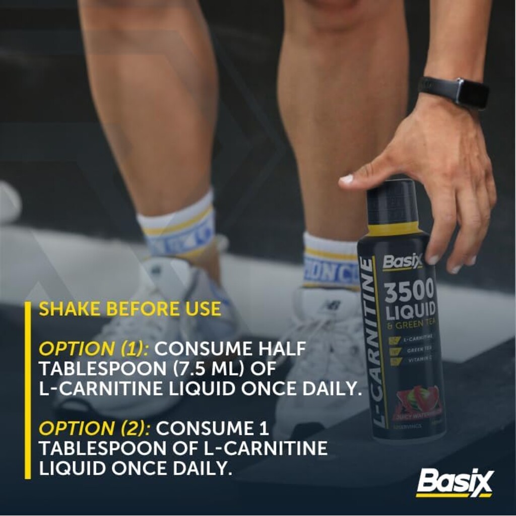 Basix L-carnitine + Green Tea Liquid Juicy Watermelon 3500mg 480ml For Fat Metabolism & Energy Support