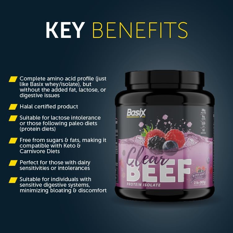 Basix Beef Protein Isolate Mixed Berry 2 Lb (907 G) For Muscle Recovery & Protein Support