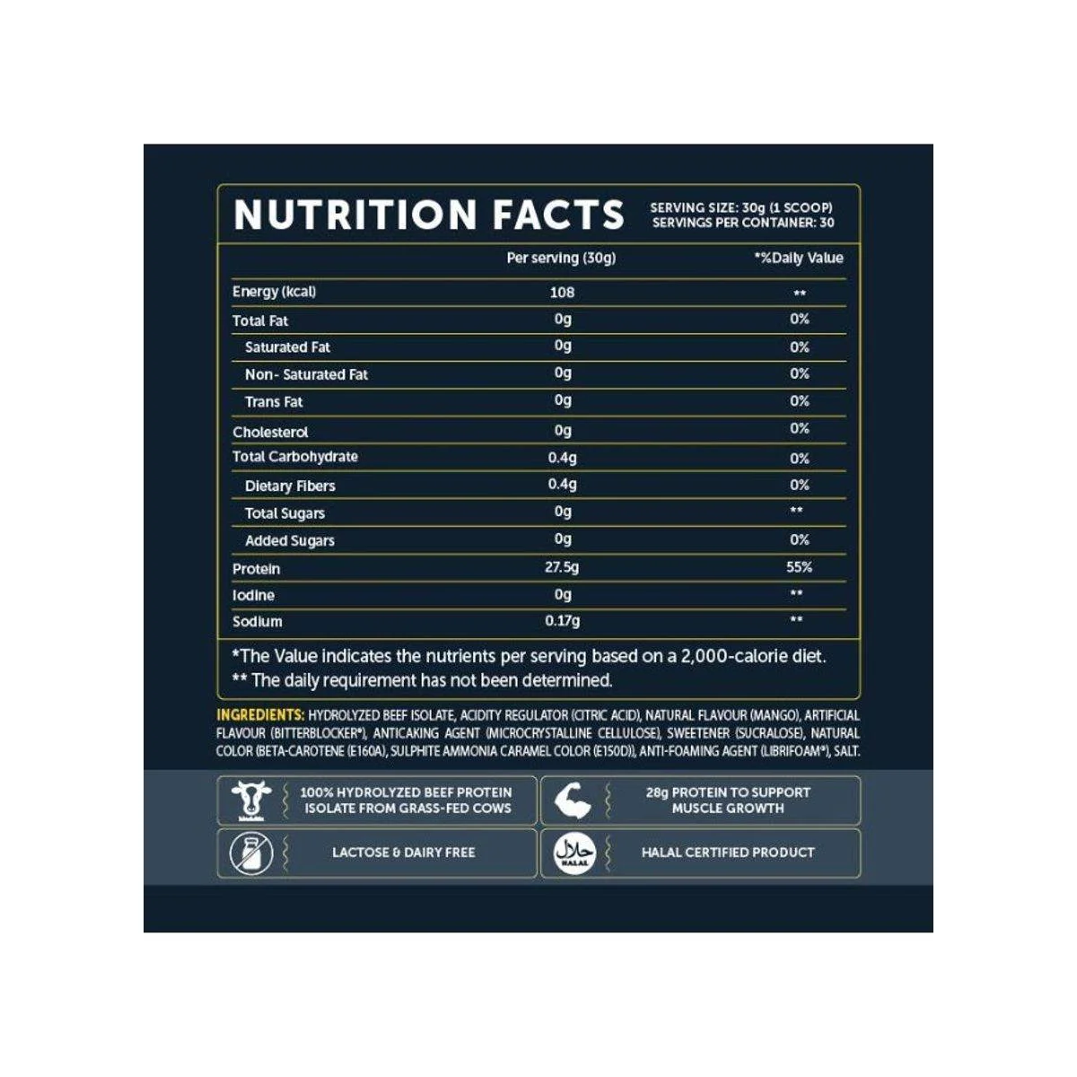 Basix Beef Protein Isolate Mango 2 Lb (907 G) For Muscle Recovery & Protein Support